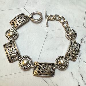 Premier Designs Silver Tone Fashion Bracelet Southwestern Links Toggle Clasp